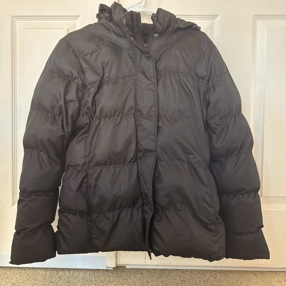 Black puffer jacket with hood